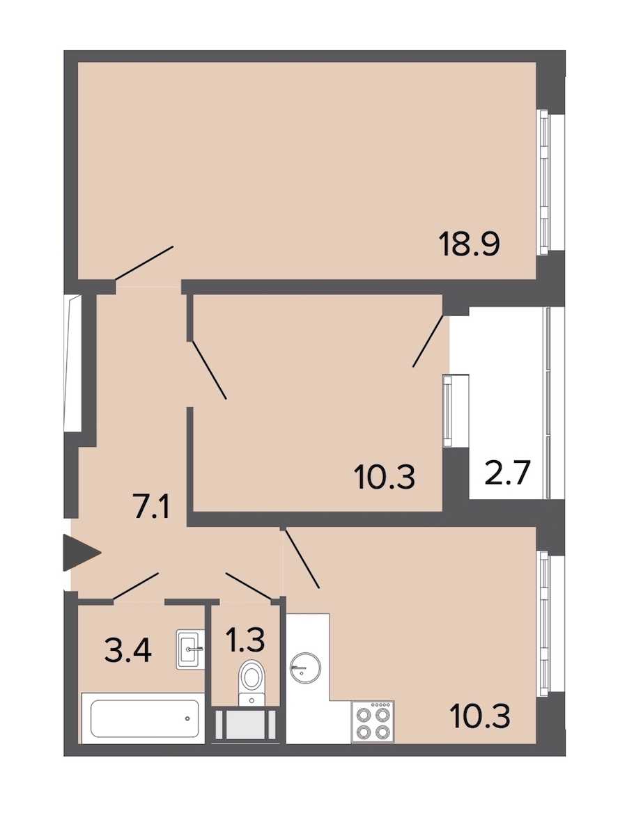 Двухкомнатная квартира в : площадь 51.4 м2 , этаж: 23 – купить в Санкт-Петербурге